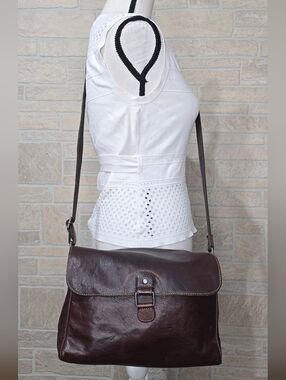 Jack Georges Olivia Brown Leather Organizer Crossbody Messenger Bag Patina Flap